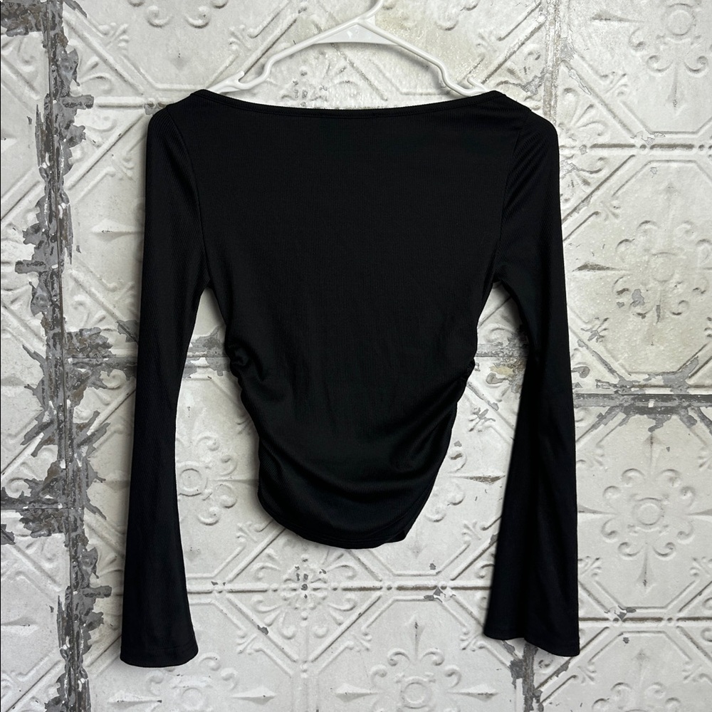 Cider Elegant Black Long Sleeve boatneck ruched top - Picture 5 of 5